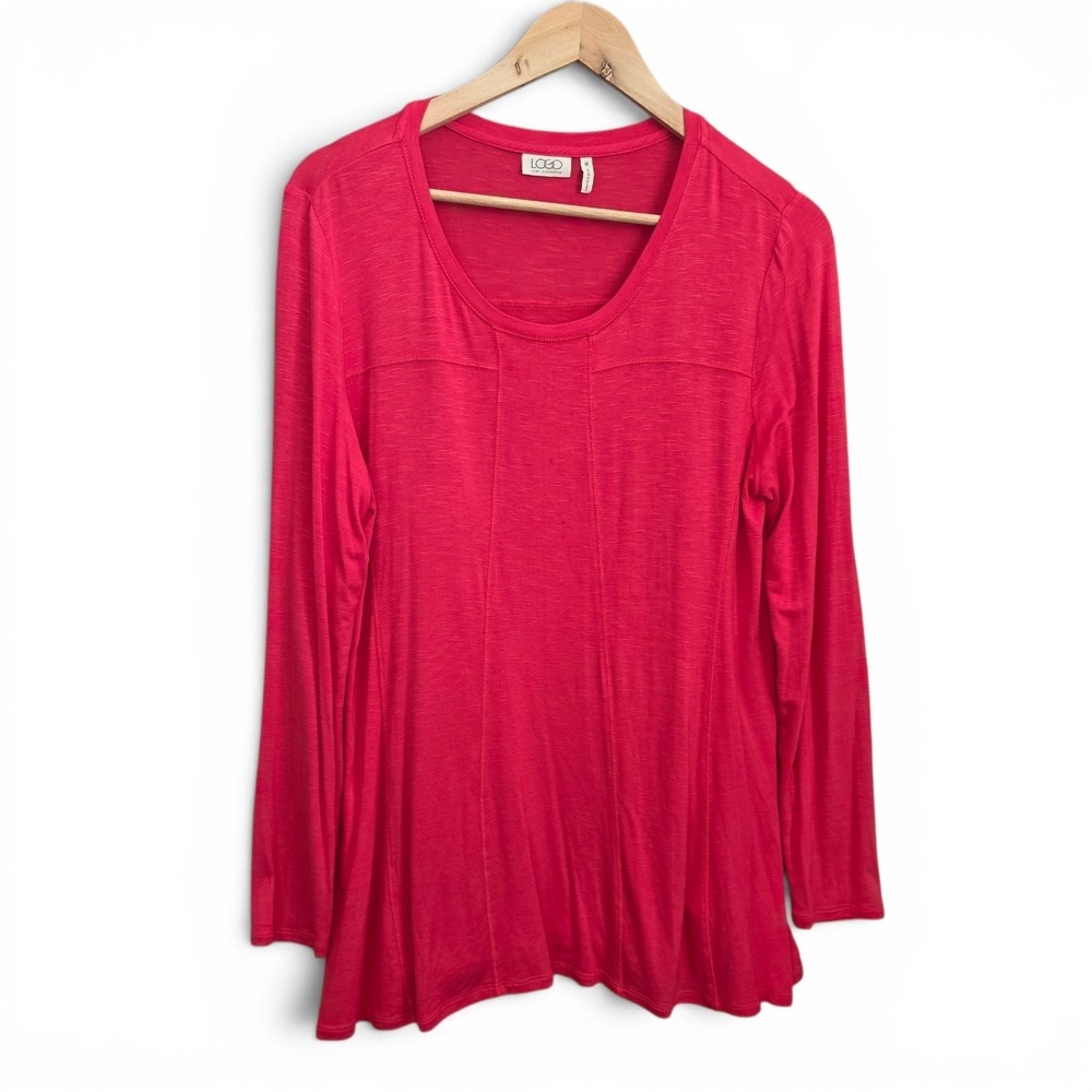 LOGO Lori Goldstein Top Womens‎ Medium Pink Tunic Long Sleeve Stretch Casual